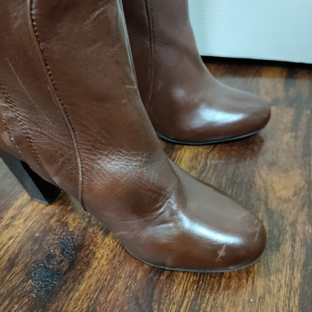 Gap Western Style Brown Leather Knee-High Block Heel Boots Women' Size 8 - Picture 6 of 14
